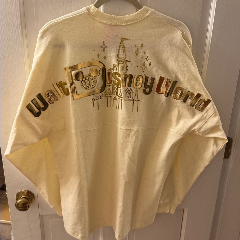 NWOT Walt Disney World Gold 3D Puff Logo Crewneck Spirit Jersey Sweatshirt S